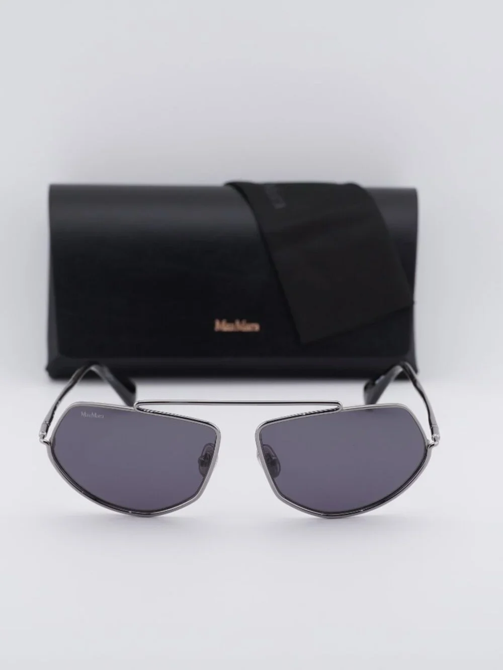 Max Mara MM0165 14A Joey Geometric Sunglasses - Shiny Light Ruthenium/Smoke